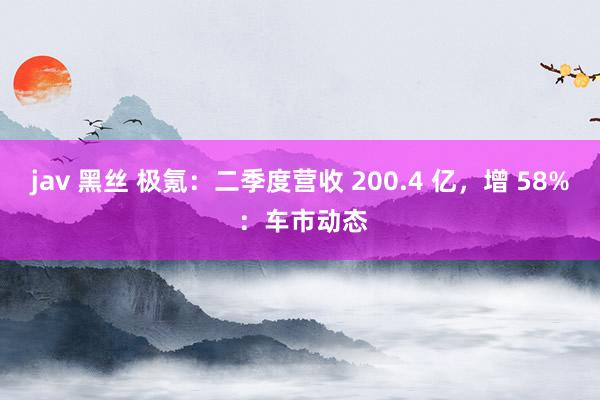 jav 黑丝 极氪：二季度营收 200.4 亿，增 58% ：车市动态